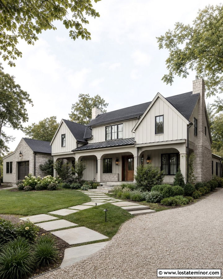 Off White House With Stone Accents - 30 Off White House Design With Accents Ideas