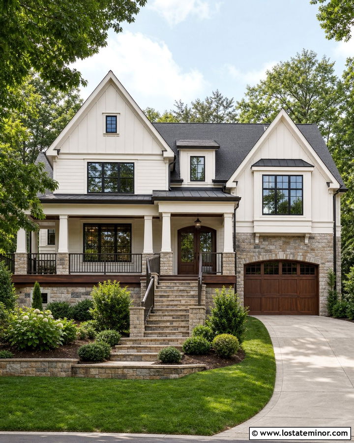 Off White House With Stone Deck Skirting - 30 Off White House Design With Deck Ideas