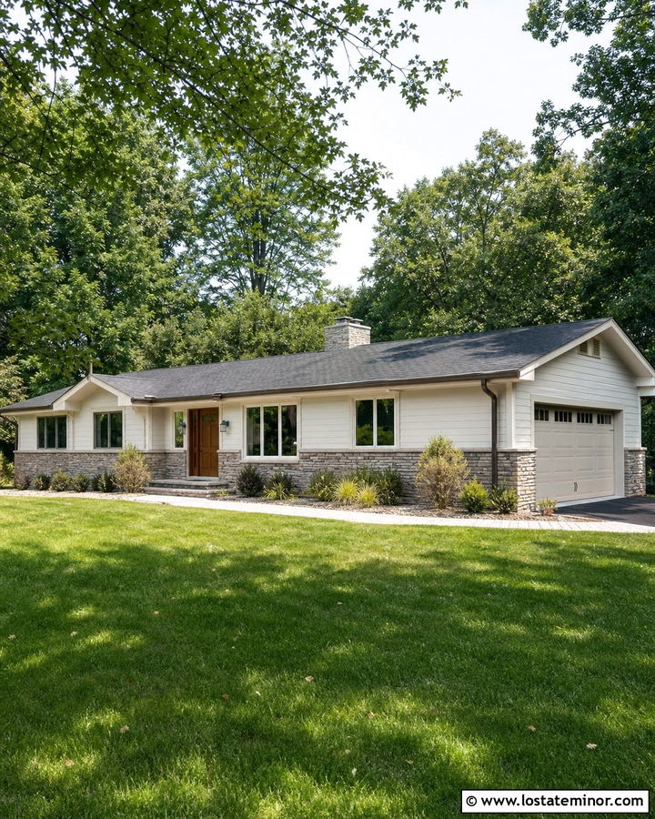 Off White House With Stone Skirting - 30 Off White House Design With Stone Accents Ideas