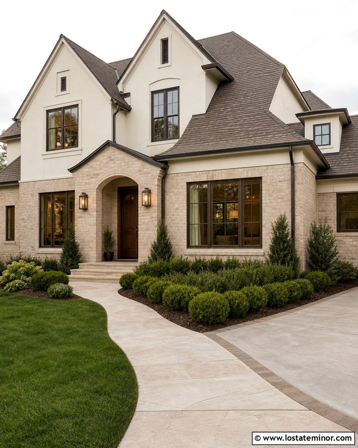 Off White House With Tan Brick Exterior - 30 Off White House Design With Brick Accents Ideas