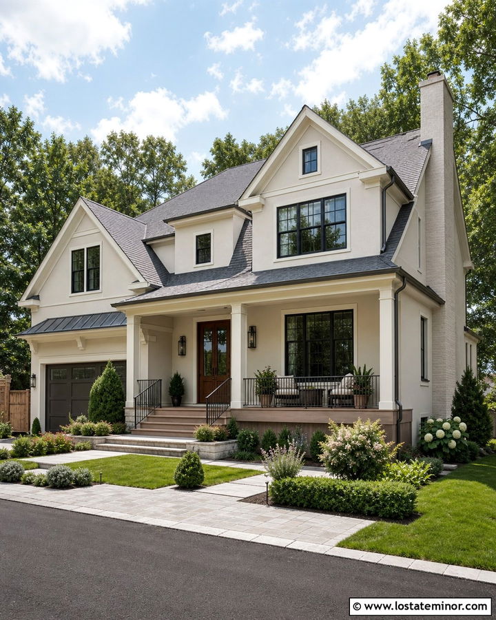 Off White House With Taupe Composite Deck - 30 Off White House Design With Deck Ideas