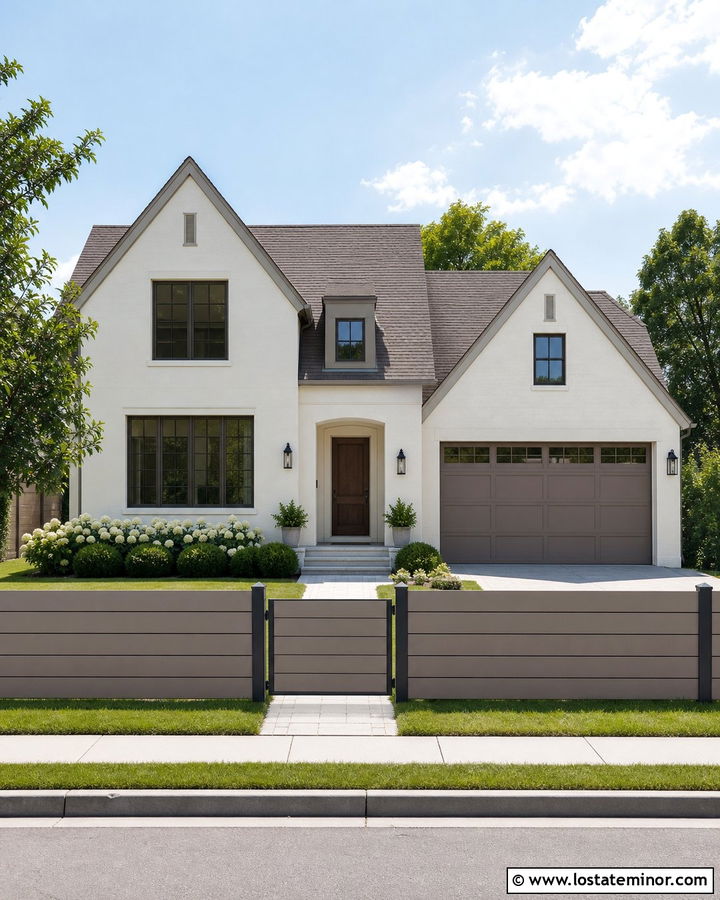 Off White House With Taupe Composite Fence - 30 Off White House Design With Fence Ideas