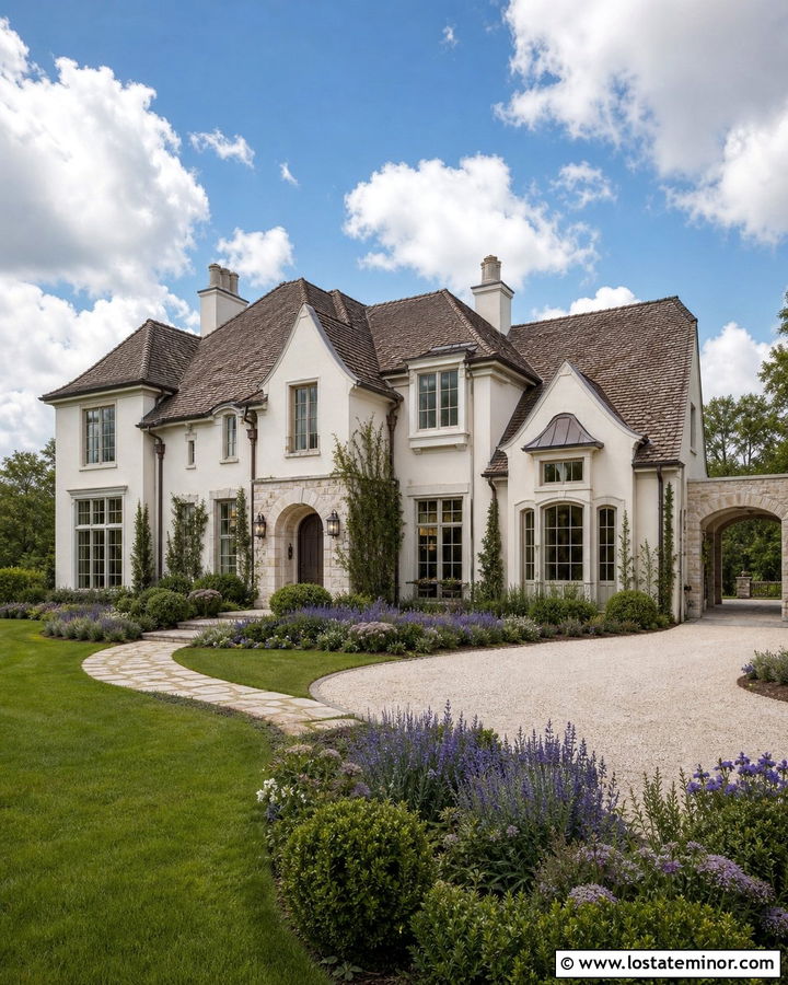 Off White House With Taupe Entry Door - 30 Off White House Design With Entry Door Ideas