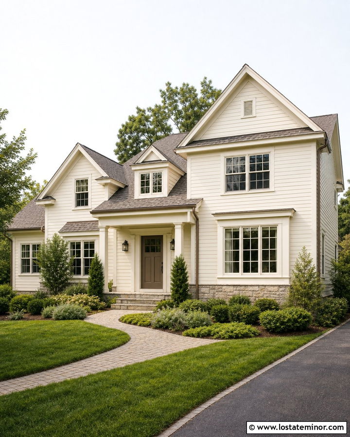 Off White House With Taupe Roof Shingles - 30 Off White House Design With Shingles Ideas
