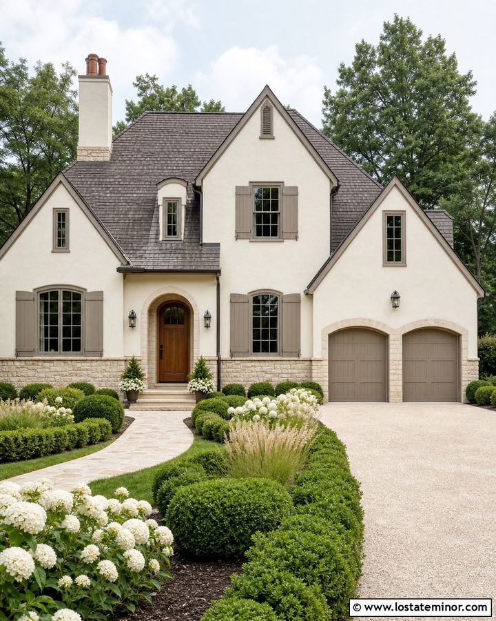 Off White House With Taupe Window Frames - 30 Off White House Design With Window Frames Ideas