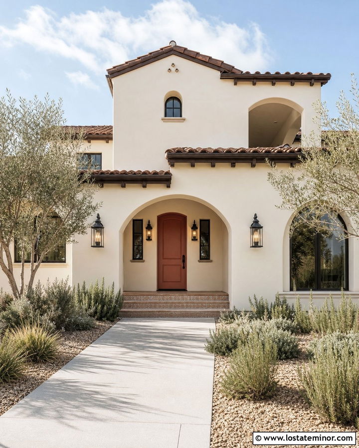 Off White House With Terracotta Entry Door - 30 Off White House Design With Entry Door Ideas