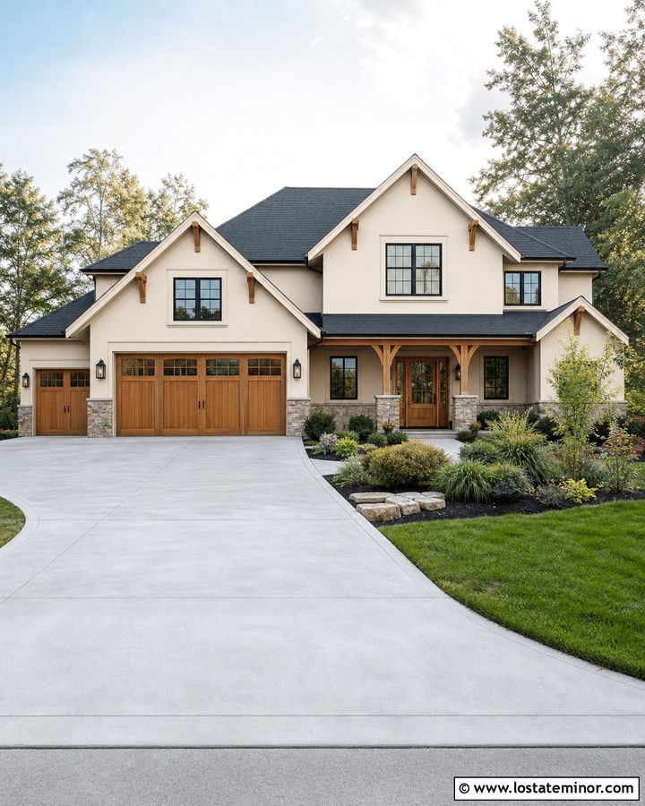 Off White House With Three Car Garage - 30 Off White House Design With Garage Door Ideas