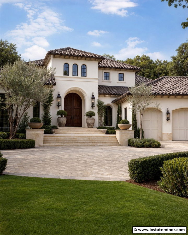 Off White House With Walnut Double Entry Door - 30 Off White House Design With Entry Door Ideas