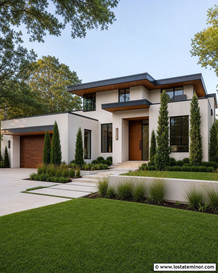 Off White House With Walnut Front Door - 30 Off White House Design With Front Door Ideas