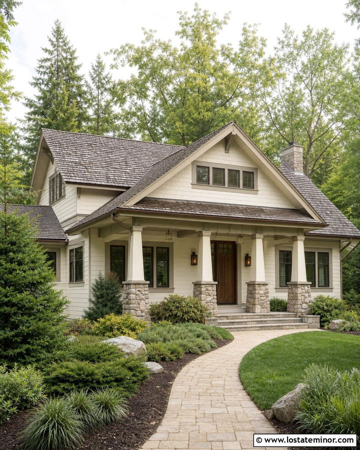 Off White House With Weathered Wood Roof - 30 Off White House Design With Roof Ideas