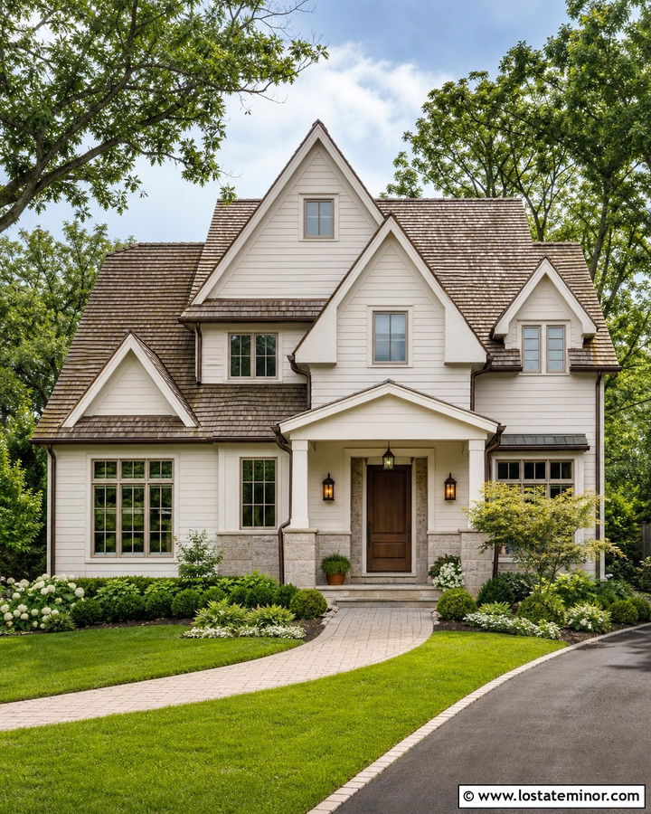 Off White House With Weathered Wood Shingles - 30 Off White House Design With Shingles Ideas