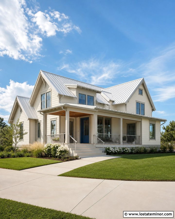Off White House With White Metal Roof - 30 Off White House Design With Roof Ideas