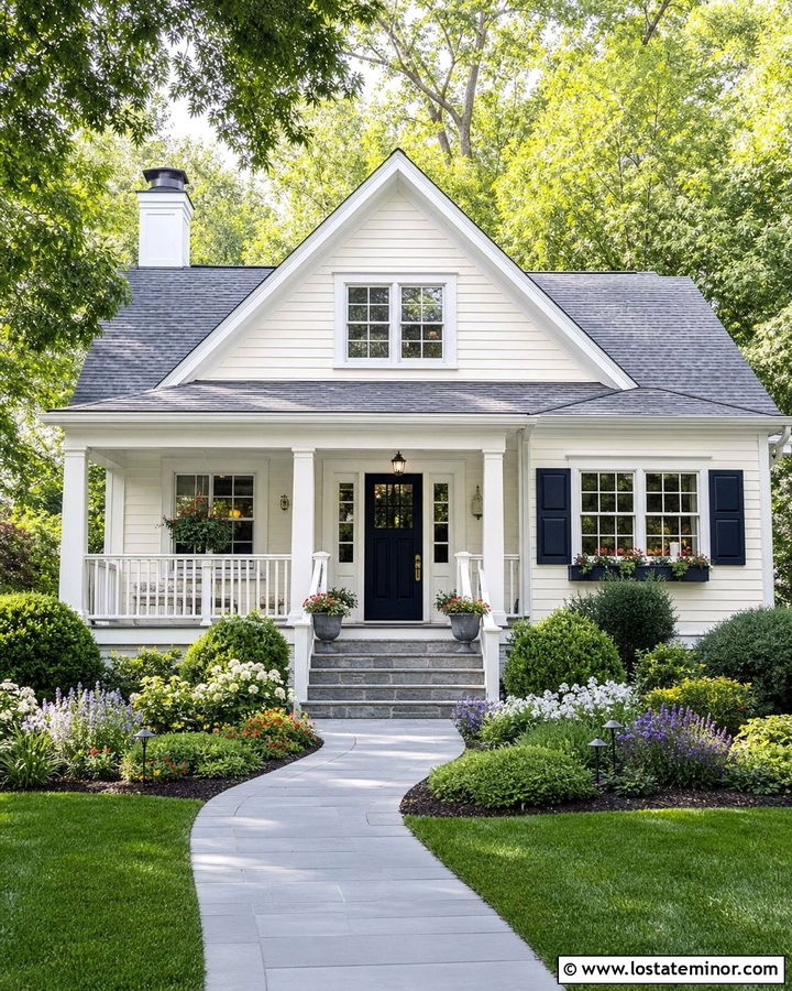 Off White House With White Porch Railings - 30 Off White House Design With Steps Ideas