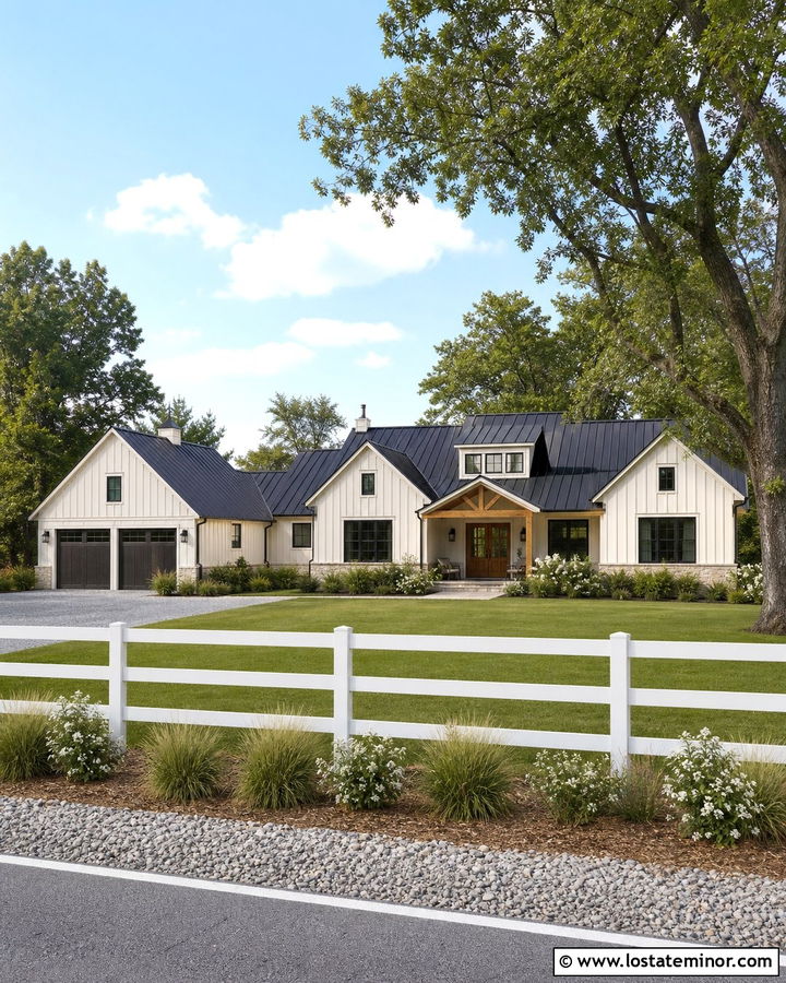 Off White House With White Ranch Fence - 30 Off White House Design With Fence Ideas