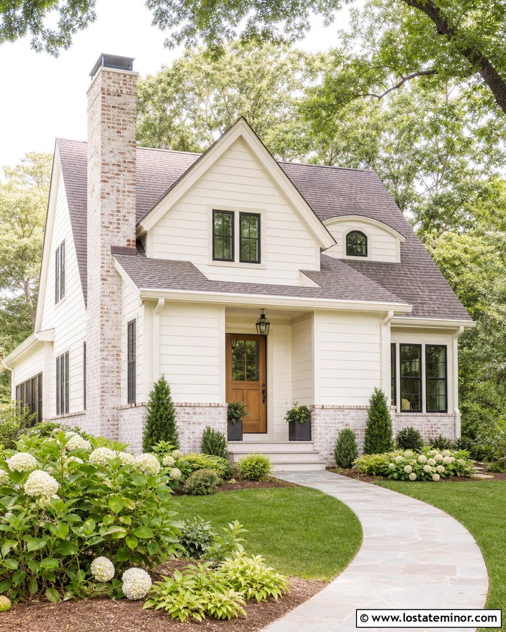 Off White House With Whitewashed Brick Accents - 30 Off White House Design With Brick Accents Ideas
