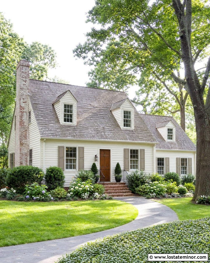 Off White House With Whitewashed Brick Chimney - 30 Off White House Design With Chimney Ideas