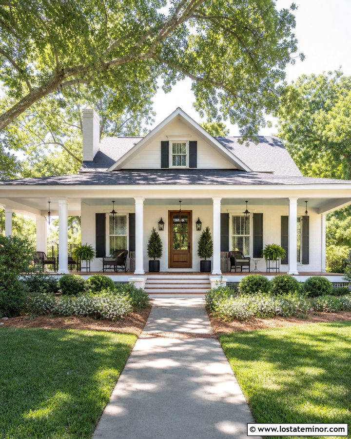 Off White House With Wide Front Porch - 30 Off White House Design With Front Yard Ideas