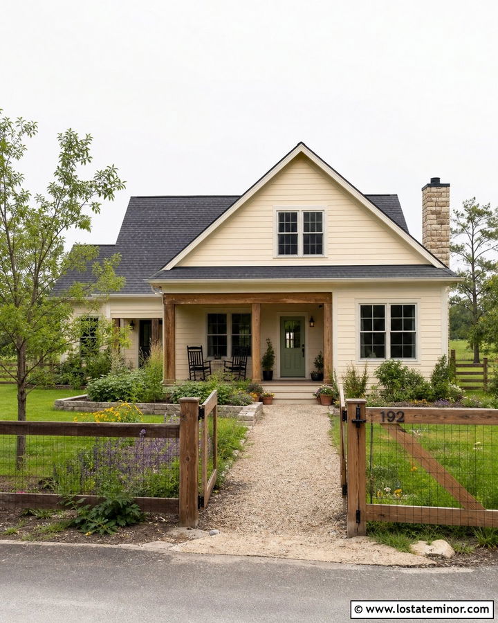 Off White House With Wood And Wire Fence - 30 Off White House Design With Fence Ideas