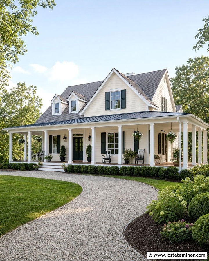 Off White House With Wraparound Porch Columns - 30 Off White House Design With Porch Columns Ideas