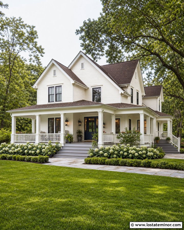 Off White House With Wraparound Porch Steps - 30 Off White House Design With Steps Ideas