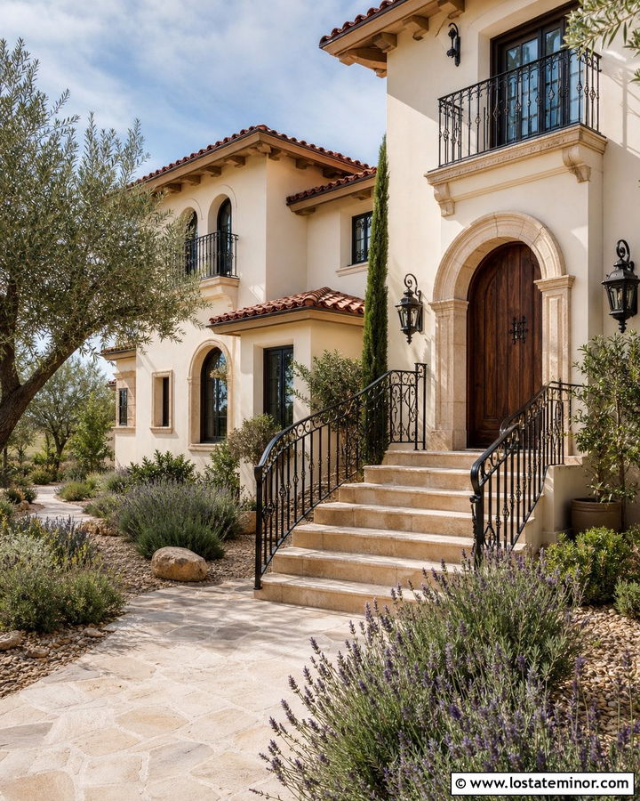 Off White House With Wrought Iron Railings - 30 Off White House Design With Railings Ideas