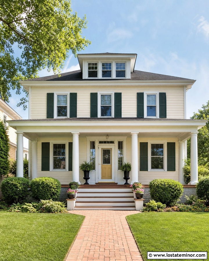 Off White House With Yellow Door And White Storm Door - 30 Off White House Design With Storm Door Ideas