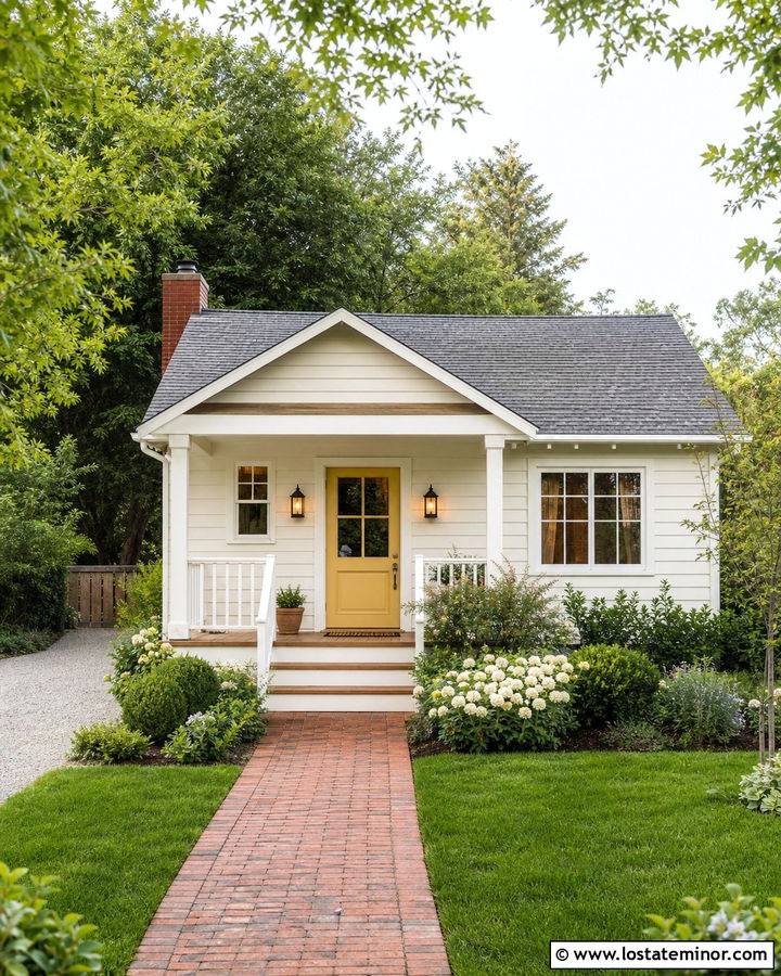 Off White House With Yellow Entry Door - 30 Off White House Design With Entry Door Ideas
