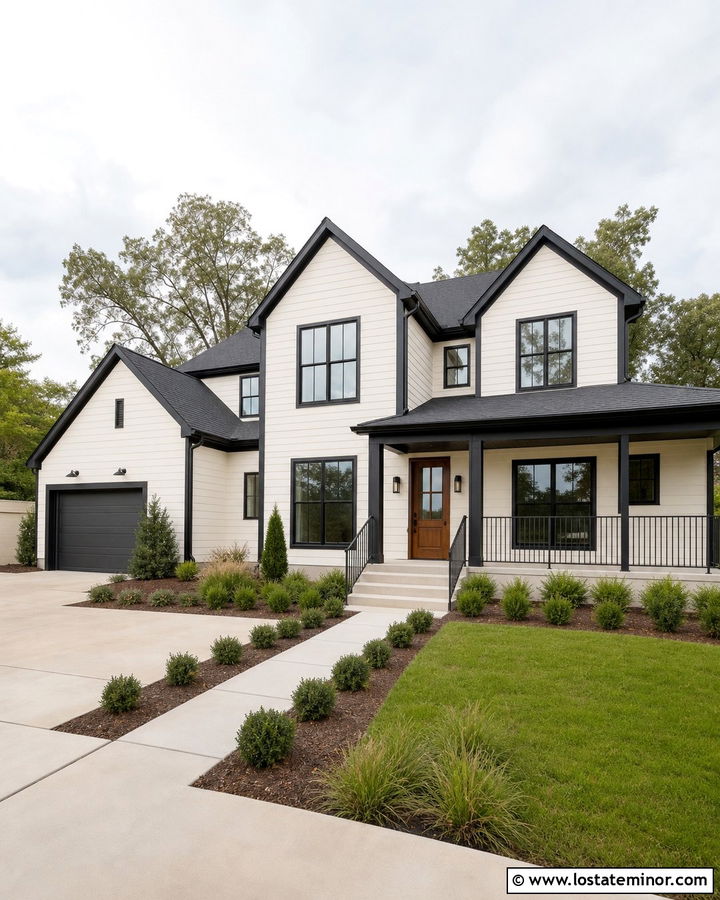 Off White Lap Siding With Black Trim - 30 Off White House Design With Siding Ideas