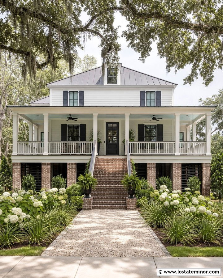 Off White Low Country House With Porch Columns - 30 Off White House Design With Porch Columns Ideas
