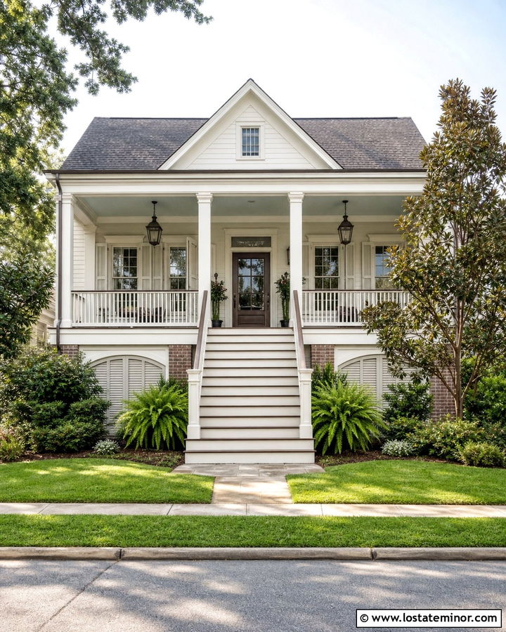 Off White Lowcountry House With Bronze Storm Door - 30 Off White House Design With Storm Door Ideas