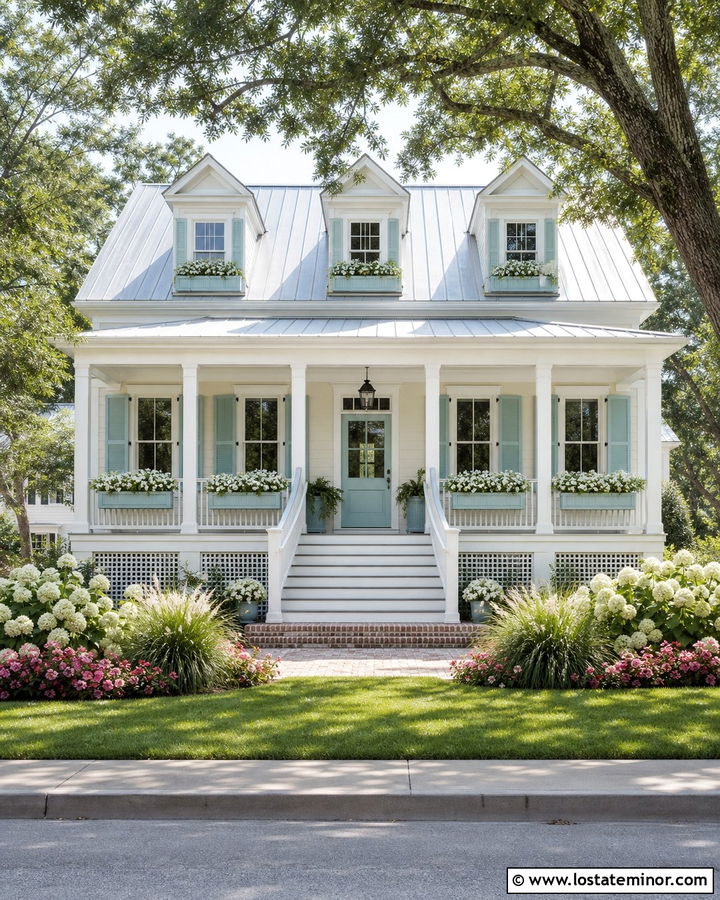 Off White Lowcountry House With Pale Aqua Window Boxes - 30 Off White House Design With Window Boxes Ideas