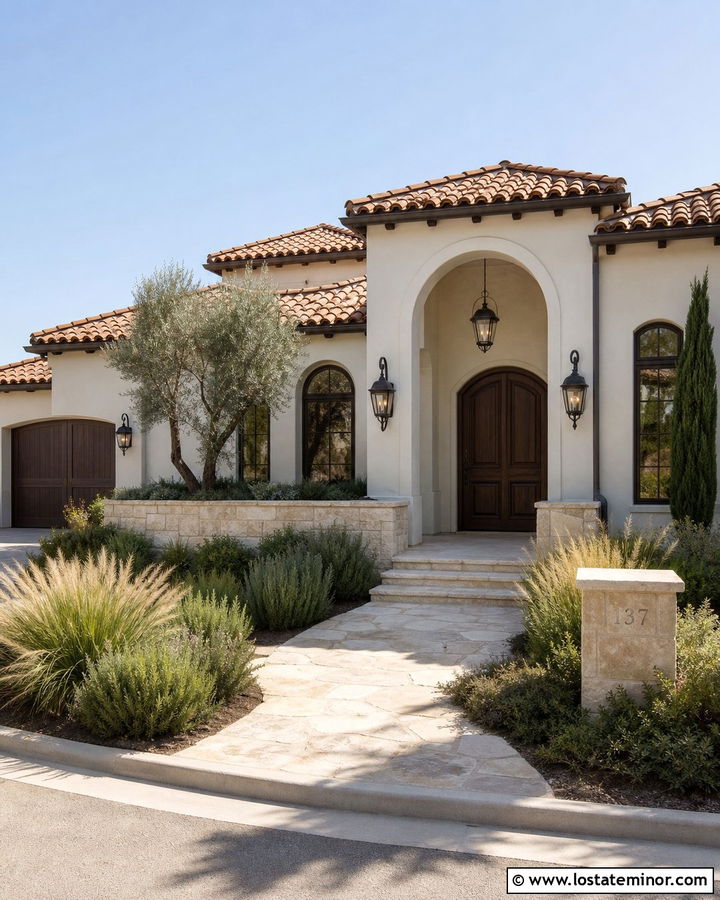 Off White Mediterranean House With Bronze Lanterns - 30 Off White House Design With Light Fixtures Ideas