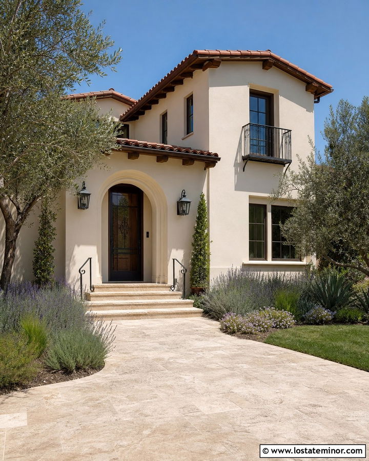Off White Mediterranean House With Bronze Storm Door - 30 Off White House Design With Storm Door Ideas