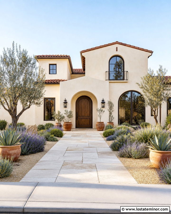 Off White Mediterranean House With Drought Tolerant Landscaping - 30 Off White House Design With Landscaping Ideas