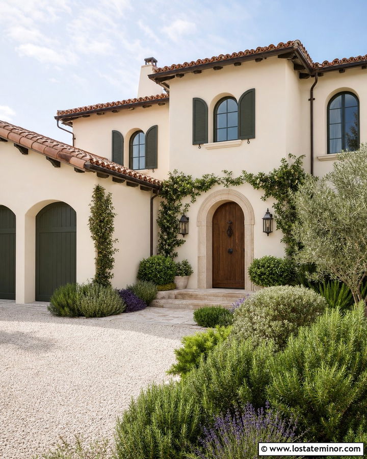 Off White Mediterranean House With Olive Trim - 30 Off White House Design With Trim Ideas