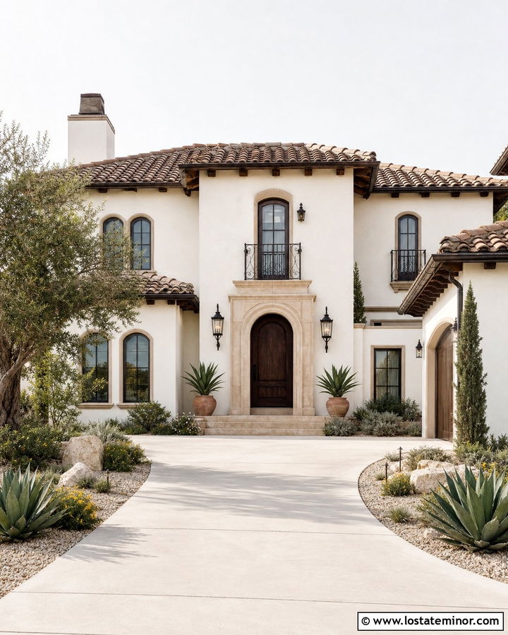 Off White Mediterranean House With Tan Shingles - 30 Off White House Design With Shingles Ideas