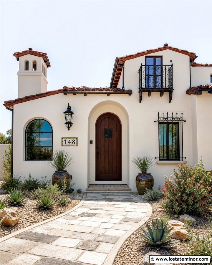 Off White Mediterranean House With Tile Numbers - 30 Off White House Design With House Numbers Ideas
