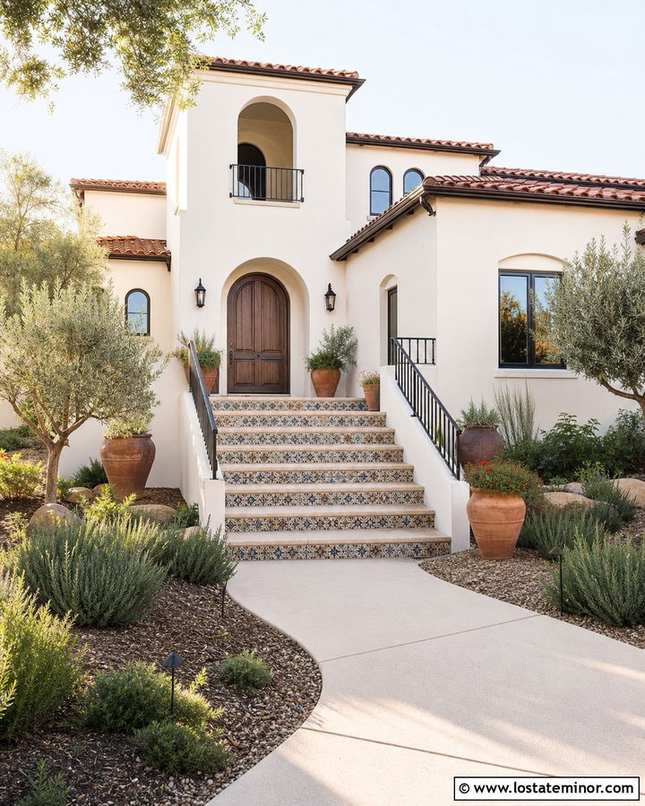 Off White Mediterranean House With Tile Steps - 30 Off White House Design With Steps Ideas