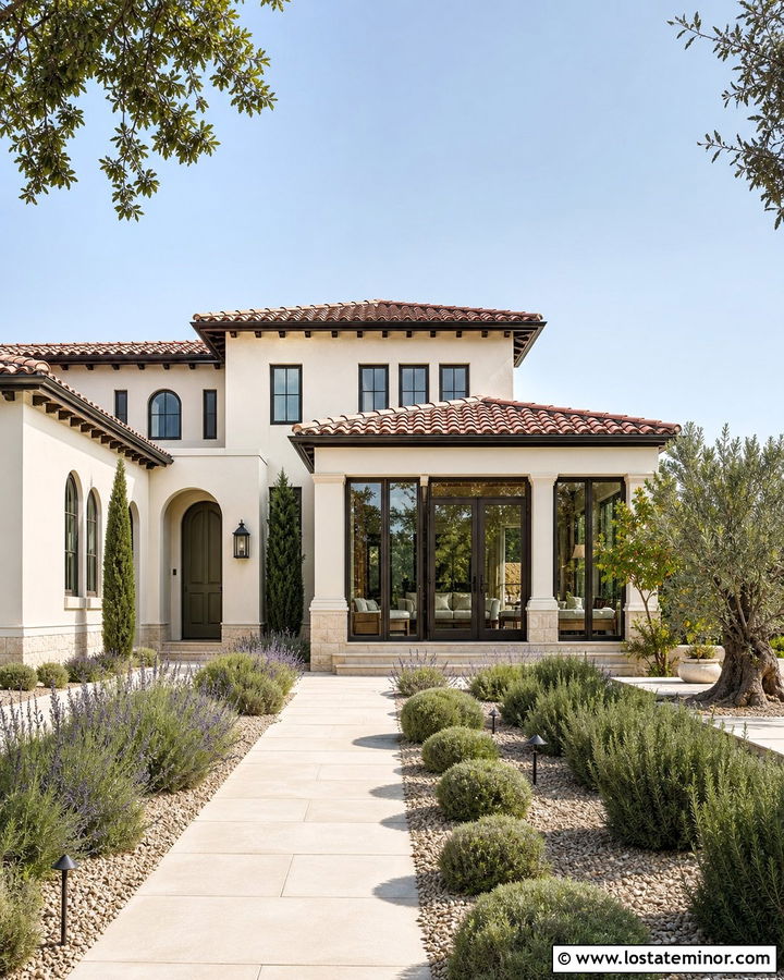 Off White Mediterranean House With Tiled Sunroom - 30 Off White House Design With Sunroom Ideas