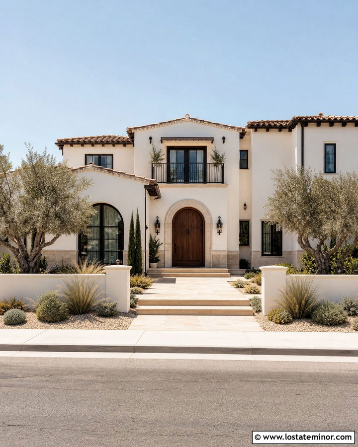 Off White Mediterranean House With Travertine Wainscoting - 30 Off White House Design With Wainscoting Ideas