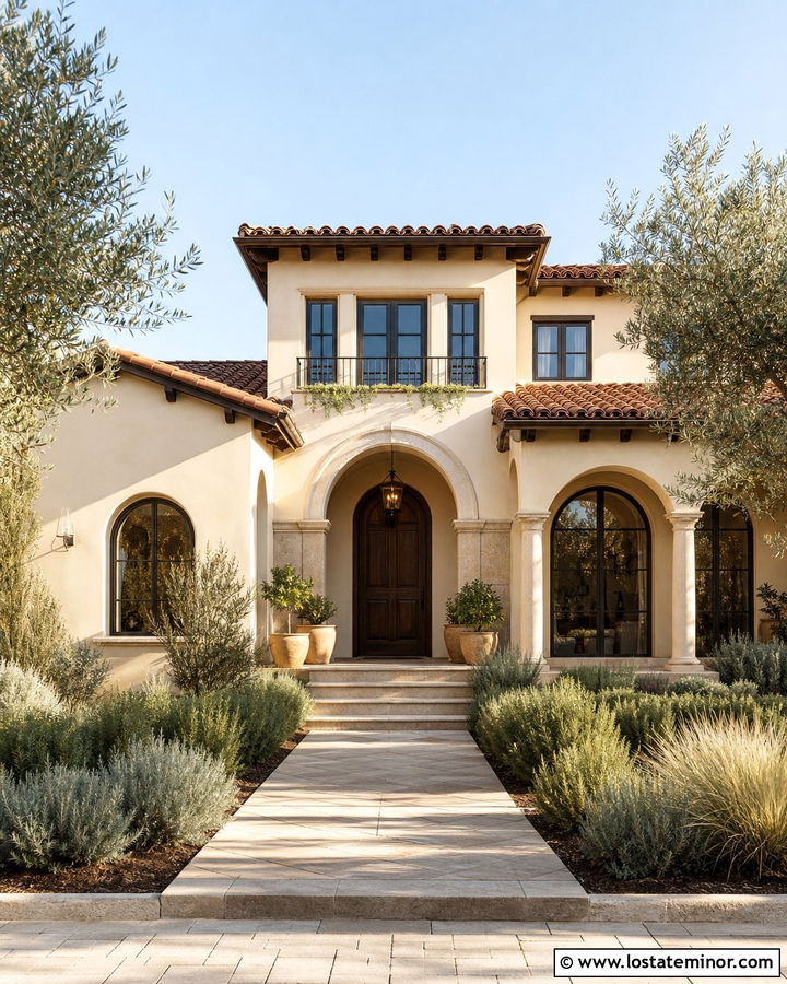 Off White Mediterranean With Travertine - 30 Off White House Design With Stone Accents Ideas