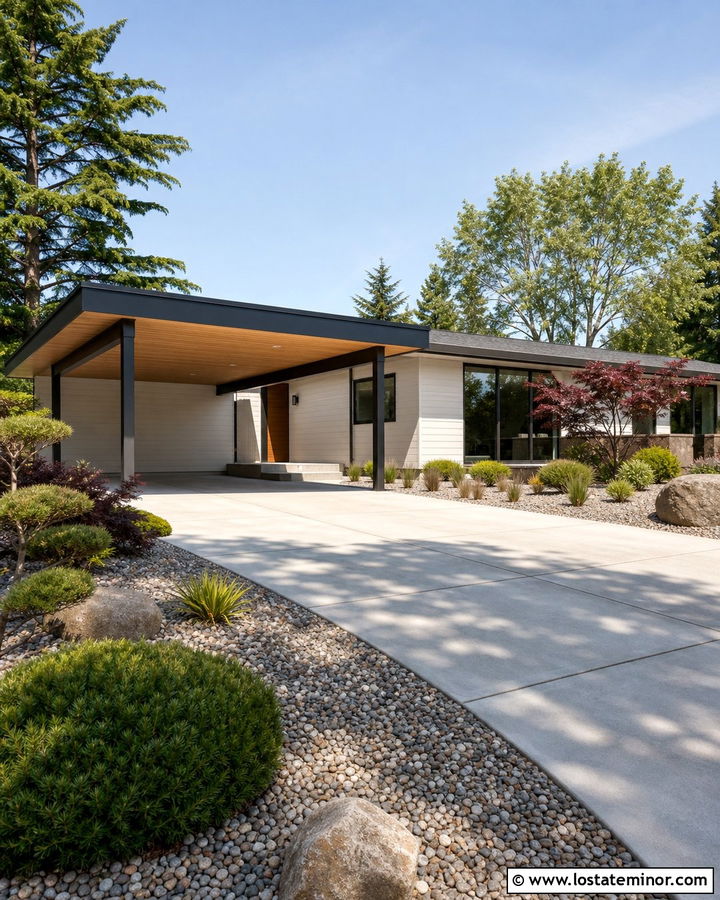 Off White Midcentury House With Cantilevered Carport - 30 Off White House Design With Carport Ideas