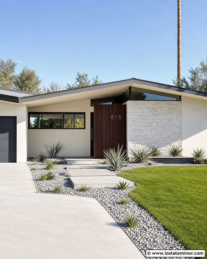 Off White Midcentury House With Floating Numbers - 30 Off White House Design With House Numbers Ideas