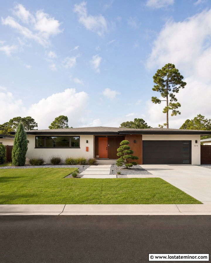 Off White Midcentury House With Orange Mailbox - 30 Off White House Design With Mailbox Ideas