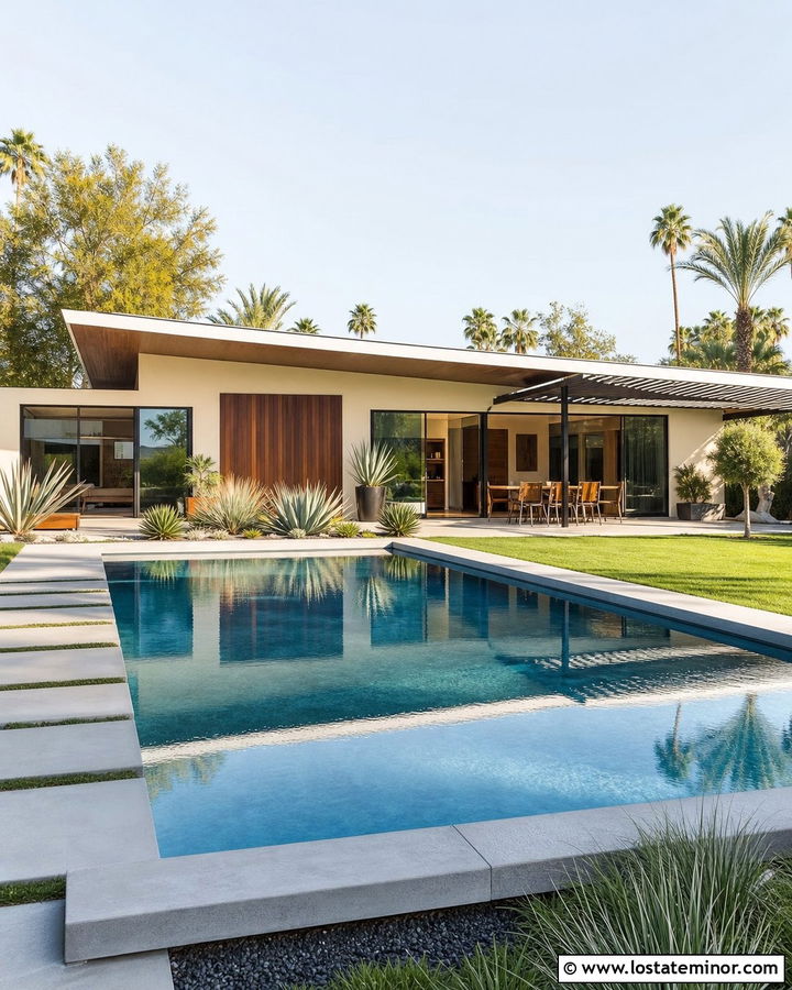 Off White Midcentury Modern House With Pool - 30 Off White House Design With Swimming Pool Ideas