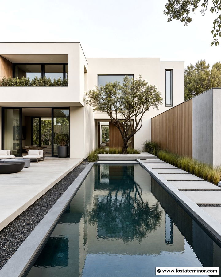Off White Minimalist House With Reflecting Pool - 30 Off White House Design With Swimming Pool Ideas