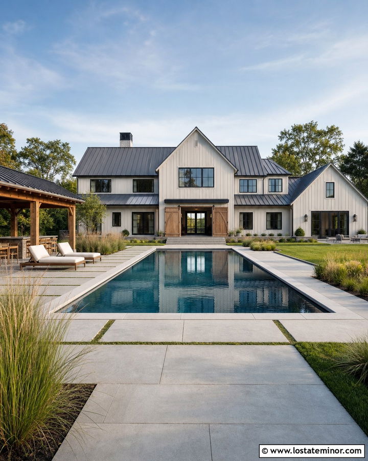 Off White Modern Barn House With Backyard Pool - 30 Off White House Design With Backyard Ideas