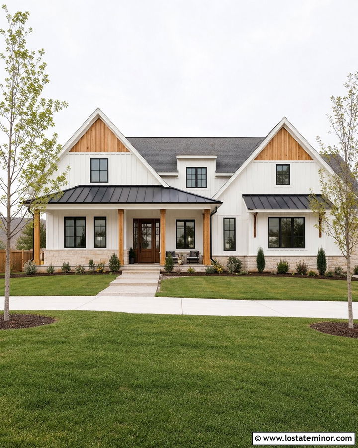 Off White Modern Farmhouse With Cedar Gables - 30 Off White House Design With Gables Ideas