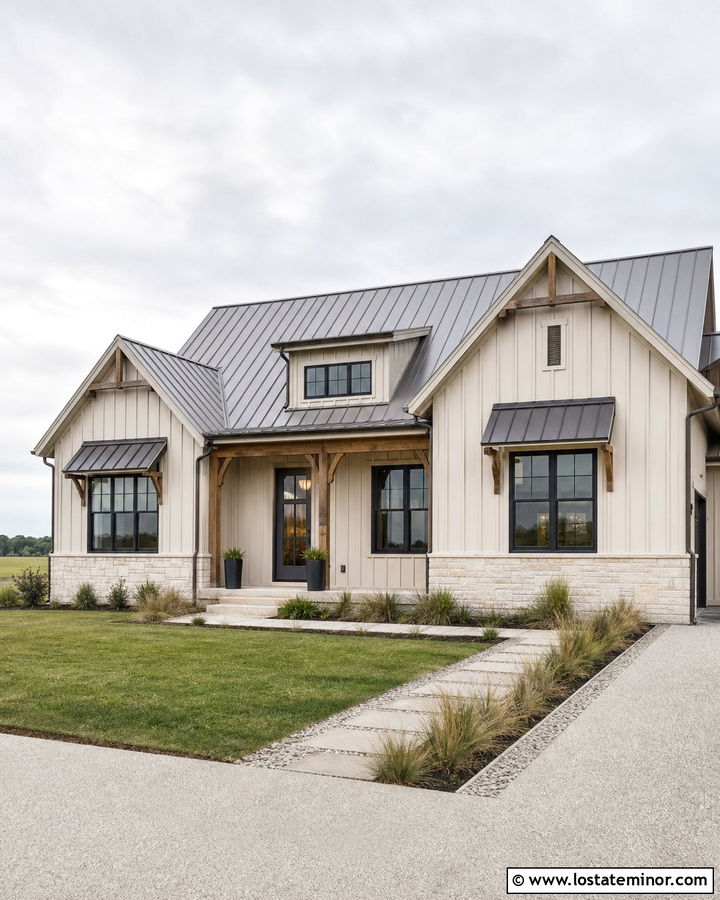 Off White Modern Farmhouse With Charcoal Storm Door - 30 Off White House Design With Storm Door Ideas