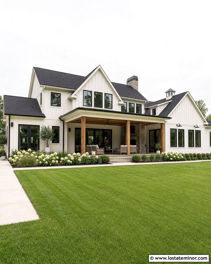 Off White Modern Farmhouse With Covered Back Porch - 30 Off White House Design With Backyard Ideas